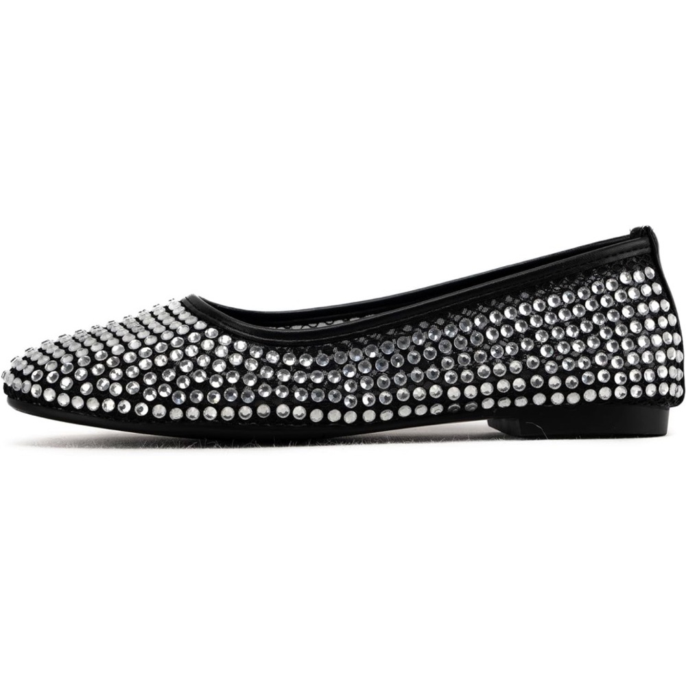 KaroNairy Rhinestone Sparkly Ballet Flats Mesh Black Shoes 9 NWT - Picture 2 of 16